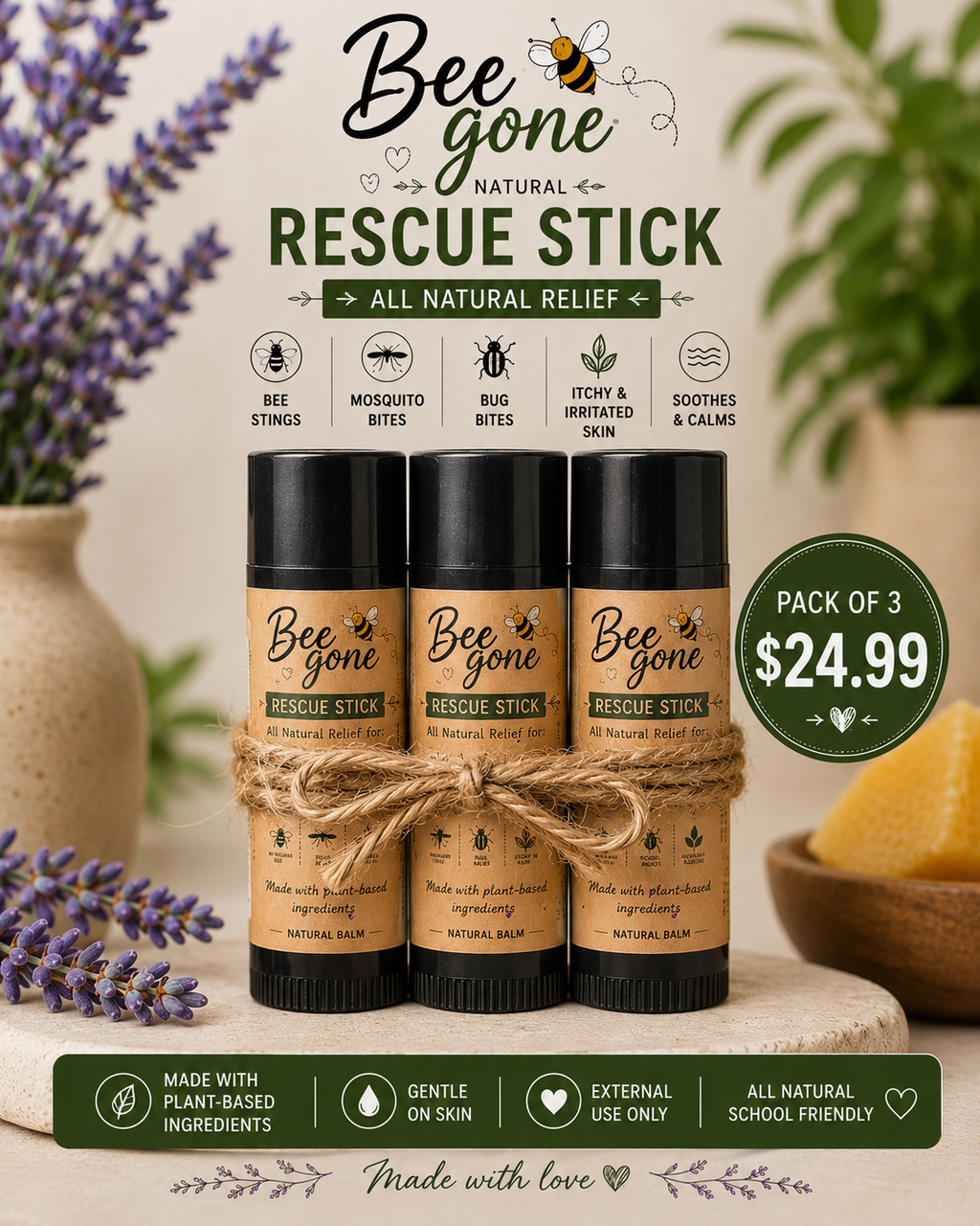 Bee Gone Rescue Stick — 3 Pack